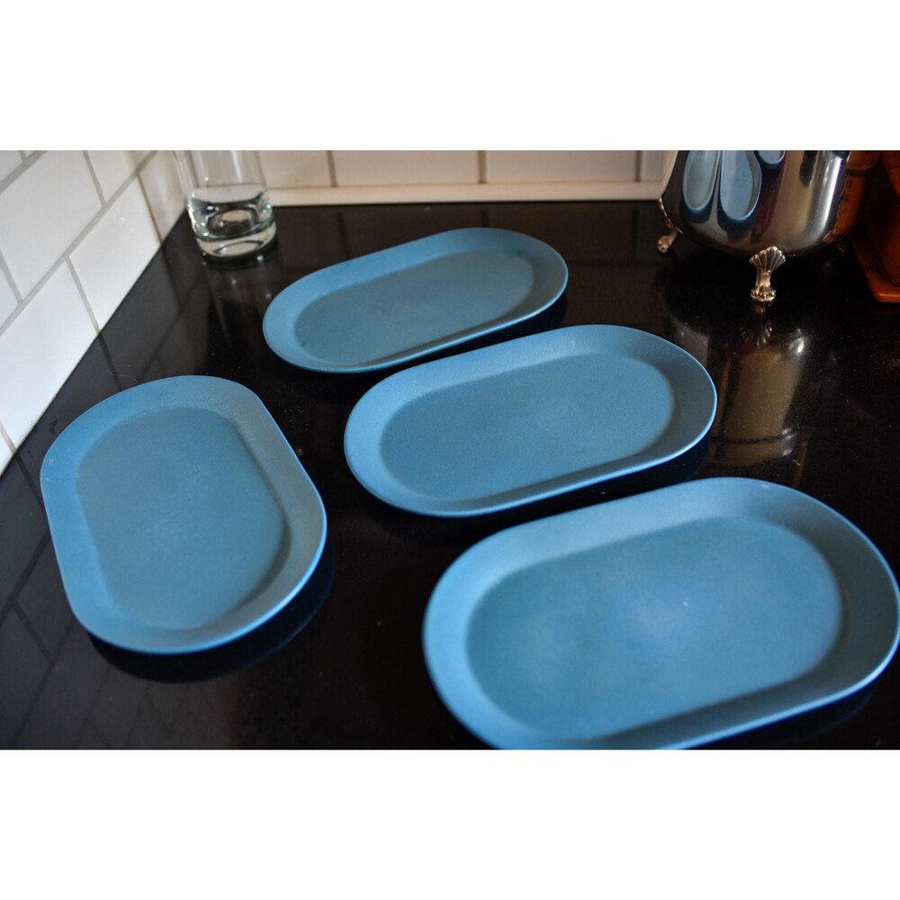 Bennington Potters Vermont Blue Oval Snack Plate Set of 4#1633 David Gil